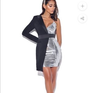 Black Sequin One Sleeve Blazer Dress 🔥